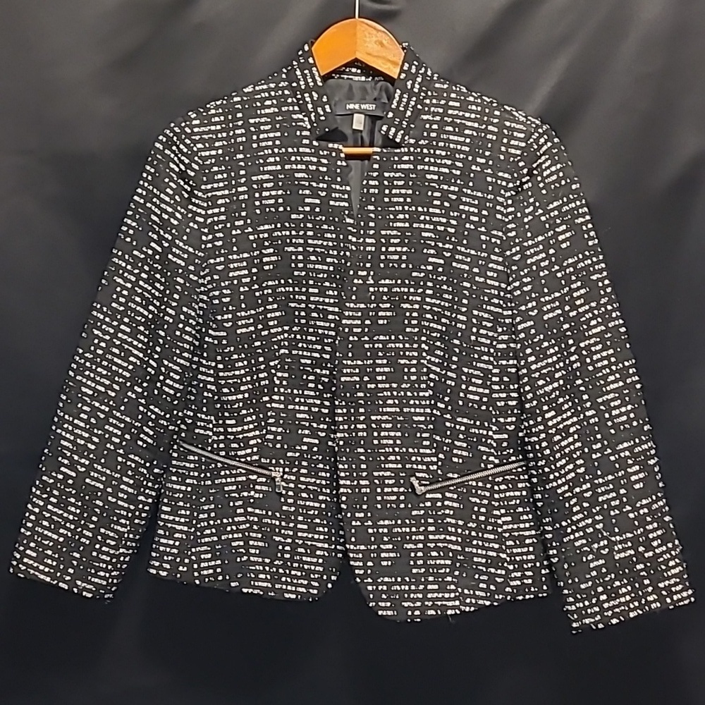 ⚫️⚪️Nine West Black & White Collarless Blazer Jacket Women's Size 8
